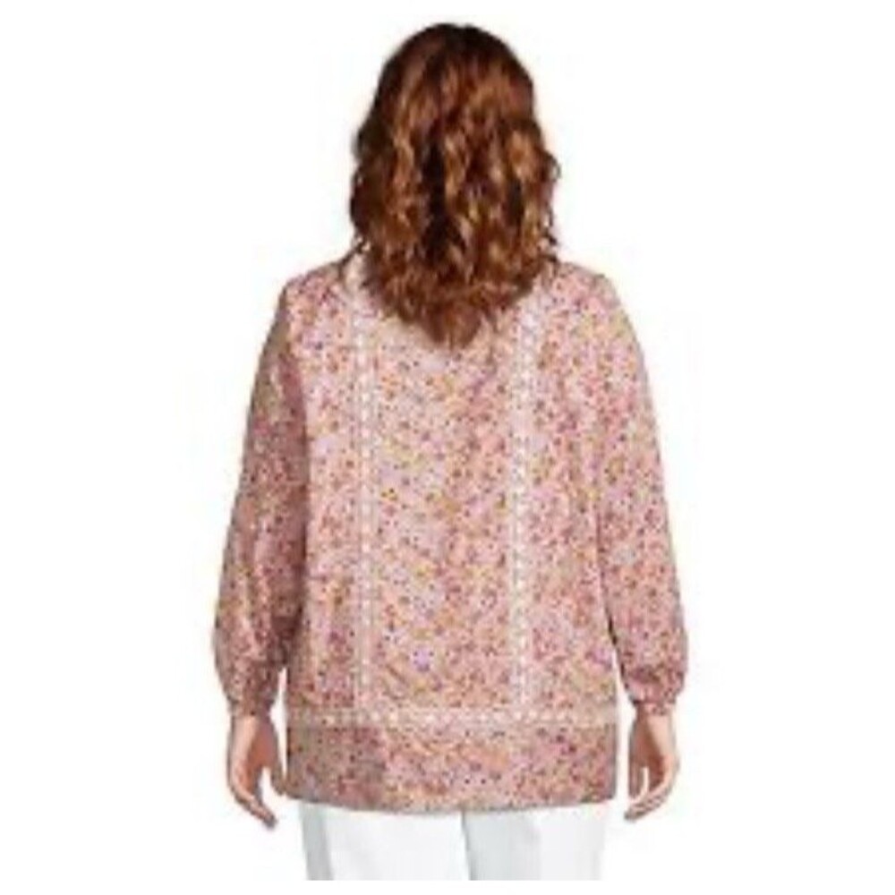 Lands' End Women's Cotton Tunic Top Ditsy Floral Long Sleeve w/ Lace Detail 2X - Picture 2 of 15